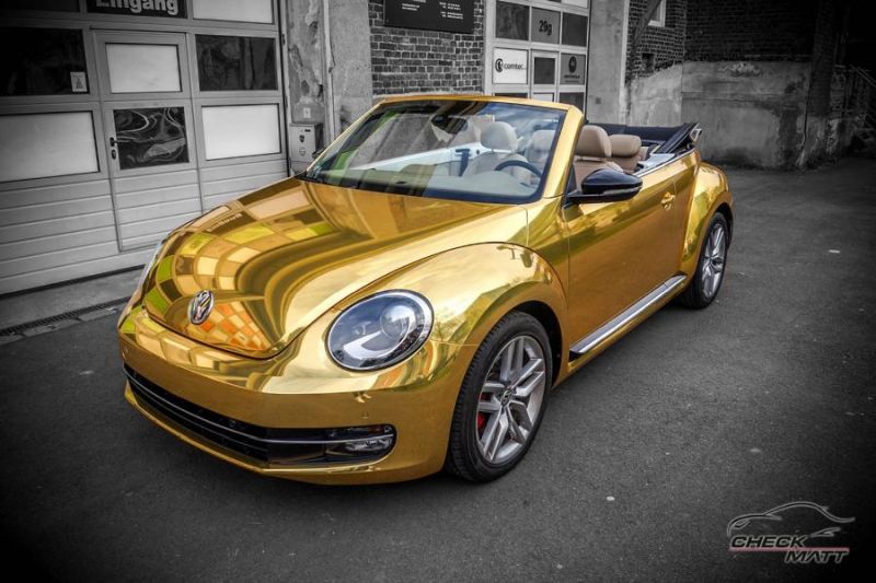 Check Matt Dortmund VW Beetle Cabrio Gold Chrom Folierung Tuning 3 Sehr cool   Check Matt Dortmund VW Beetle Cabrio in Gold