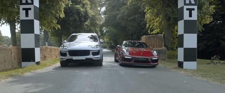 Video: Dragerace - Porsche 2017 (911) Turbo S Facelift uit 991 versus Cayenne Turbo S