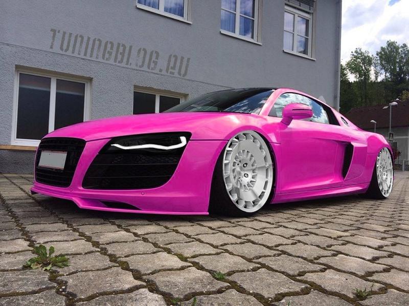 slammed Pink Audi R8 tuningblog.eu wheels Zu laut   Audi R8 von Ex Schönheitskönigin sichergestellt