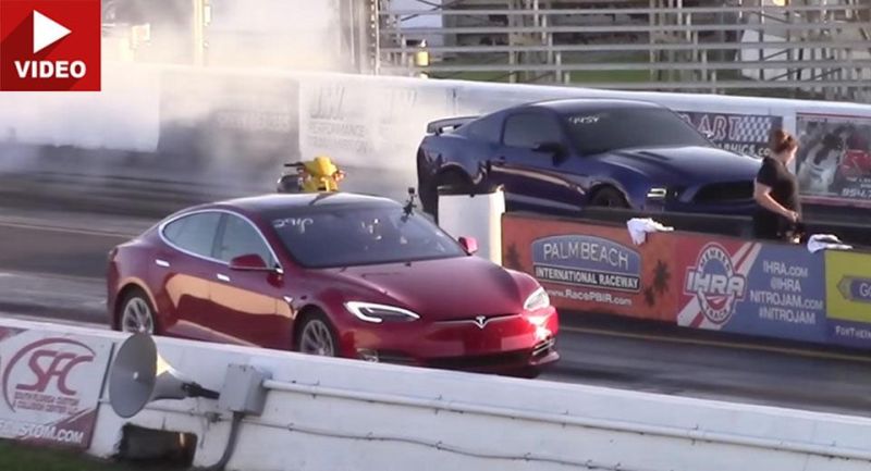 Video: Dragerace - 2016 Tesla Model S P90D Belachelijk versus Mustang, Z06 en Camaro