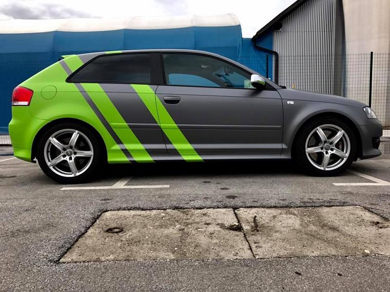 Audi A3 S3 8P met grafiet- en neongroene folie van BB Folien