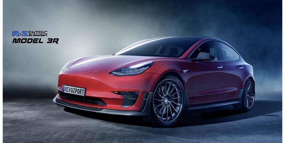 2 x RevoZport R-centric carbon body kit on the Tesla Model 3