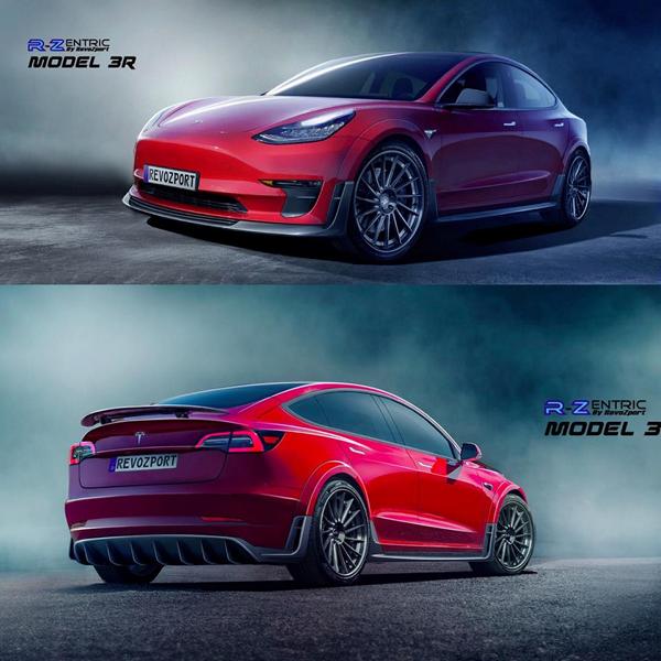 2 x RevoZport Kit de cuerpo de carbono centrado en R en el modelo Tesla 3