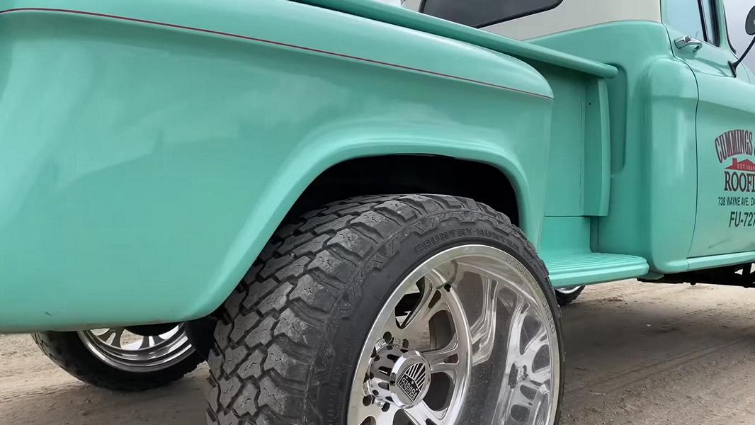 16 inch wide aluminum & lift kit on the 1957 GMC pickup!
