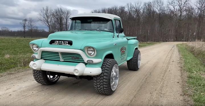 16 inch wide aluminum & lift kit on the 1957 GMC pickup!