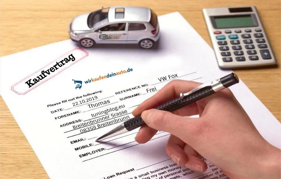 Kaufvertrag Auto verkaufen Dokument WKDA Testbericht von Repareo.de über die Plattform Wir kaufen dein Auto.de.