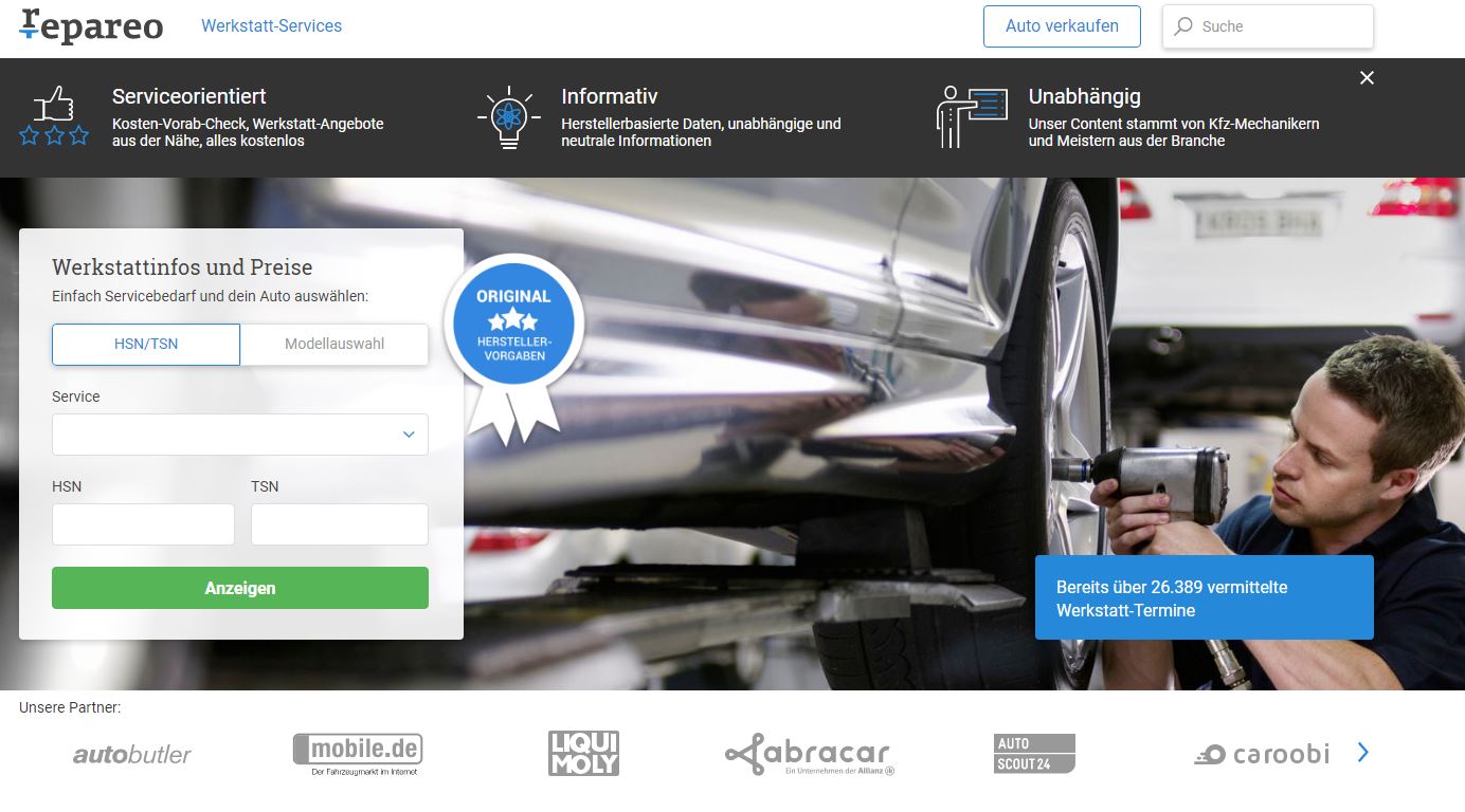 Repareo.de Kalkulation Testbericht von Repareo.de über die Plattform Wir kaufen dein Auto.de.