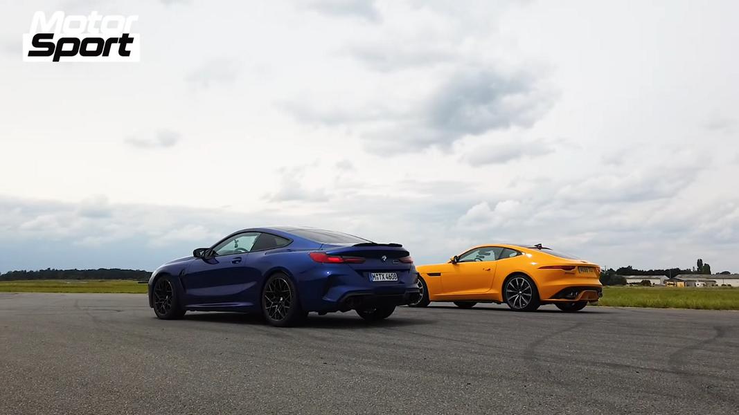 Video: 575 pk Jaguar F-Type R versus 625 pk BMW M8 (F92)