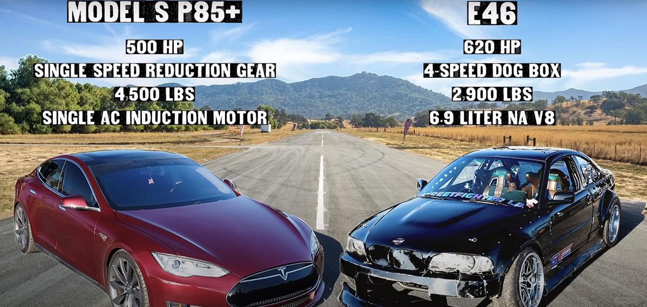 Video: BMW 3er (E46) mit LSX-V8 vs. Tesla Model S!