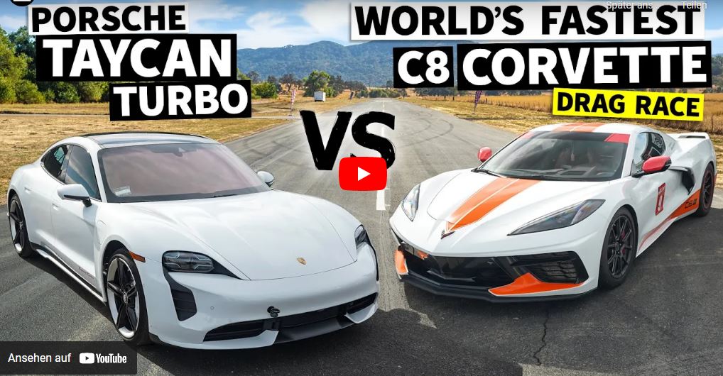Corvette C8 vs. Porsche Taycan Turbo Video: +1.000 HP Corvette C8 vs. Porsche Taycan Turbo!