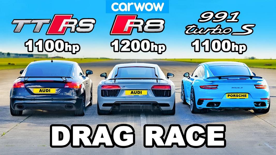 Audi TT RS R8 911 Turbo S Drag Race Video: Audi TT RS, R8, 911 Turbo S   Drag Race mit 3.400 PS!
