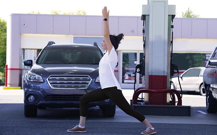 Yoga Dehnung Parkplatz Pause