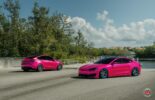 ¡Tela rosa Model S a cuadros sobre ruedas forjadas Vossen!