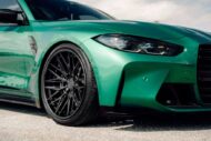 ¡Llantas Street Wheels en el BMW M3 (G80) en color Verde Isla de Man!